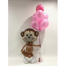 Monkey Sculpture Holding A Bouquet (Pink)